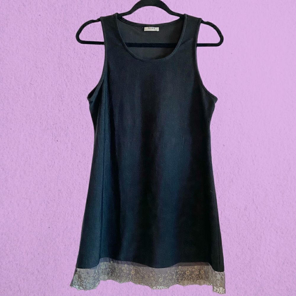 Vintage 90’s little black mini dress lace hem